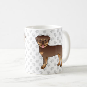 Roter und brauner Rottweiler Süßer Cartoon-Hund un Kaffeetasse