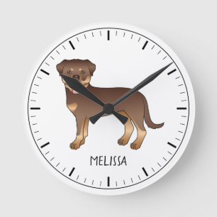 Roter und brauner Rottweiler Süßer Cartoon-Hund un Runde Wanduhr