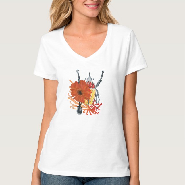 Roter und gelber Bug mit Blume T-Shirt (Vorderseite)