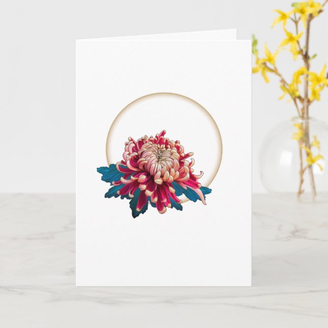 Roter und gelber Chrysanthemumkreis weiß Karte (Gelbe Blume)