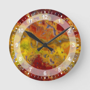 Roter und gelber Crayloa Jasper Runde Wanduhr