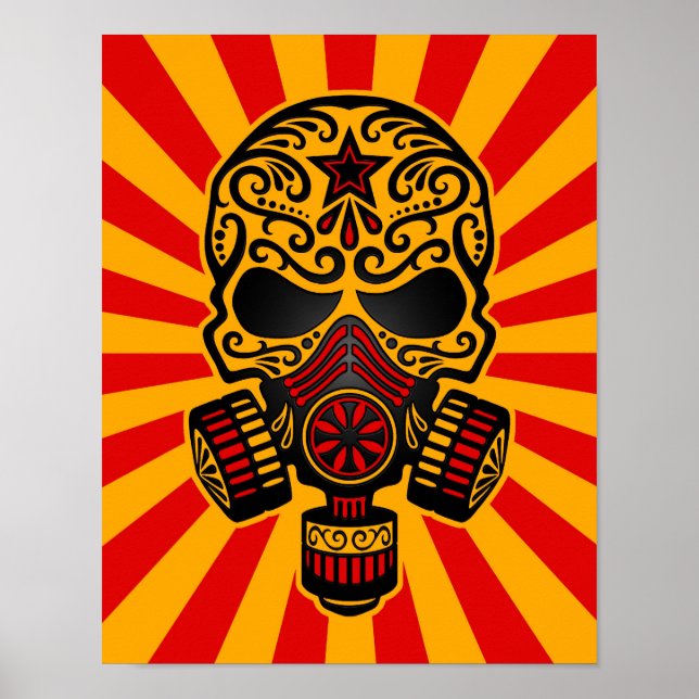 Roter und gelber postapokalyptischer Zuckerschädel Poster (Vorne)
