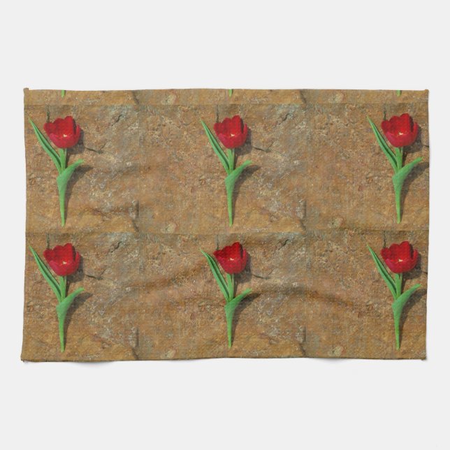 Roter und Gelber Tulip Geschirrtuch (Horizontal)