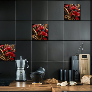 Roter und goldener Art Deco  Fliese