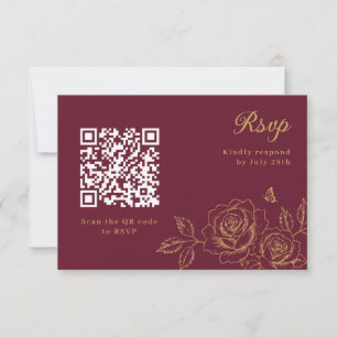 Roter und goldener floraler Quinceañera-RSVP-QR-Co RSVP Karte