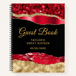 Roter und goldener Glam-Tears Sweet Sixteen Gästeb Notizbuch