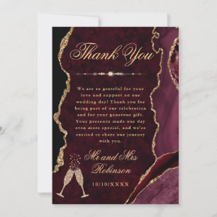 Roter und goldener Glitter-Achat- und Marmor-Hochz Dankeskarte