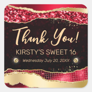 Roter und goldener Glitter Glam Tränen Sweet Sixte Quadratischer Aufkleber