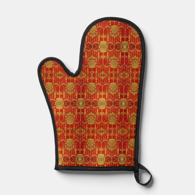 Roter und goldener Jugendstil-Handschuh Ofenhandschuh (Vorderseite)