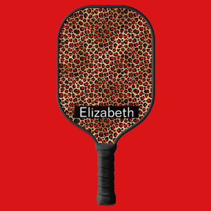 Roter und goldener Leopardenprint personalisiert Pickleball Schläger