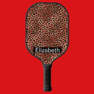 Roter und goldener Leopardenprint personalisiert Pickleball Schläger