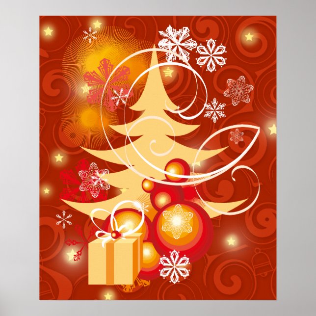 Roter und goldener Weihnachtsbaum Poster (Vorne)