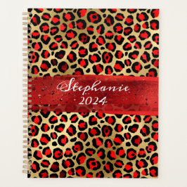 Roter und goldfarbener Leopard Pinselstrich Planer