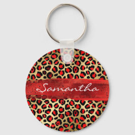 Roter und goldfarbener Leopard Pinselstrich Schlüsselanhänger