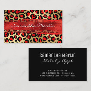 Roter und goldfarbener Leopard Pinselstrich Visitenkarte