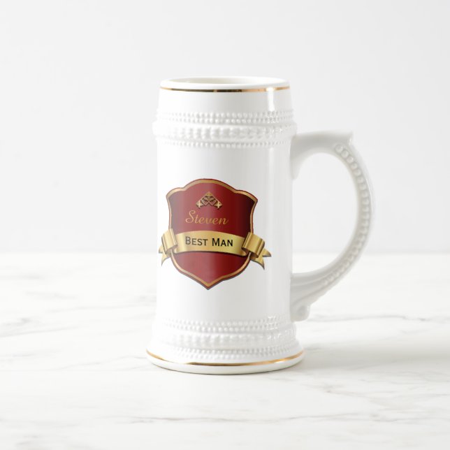 Roter und Goldtone Plaketten-Trauzeuge, der Stein Bierglas (Rechts)