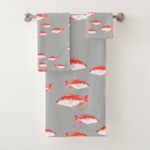 Roter und Grauer Fisch Badhandtuch Set