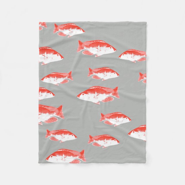 Roter und Grauer Fisch Fleecedecke (Vorderseite)
