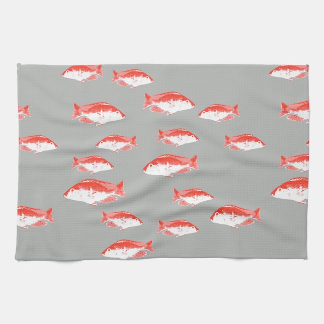 Roter und Grauer Fisch Geschirrtuch (Horizontal)