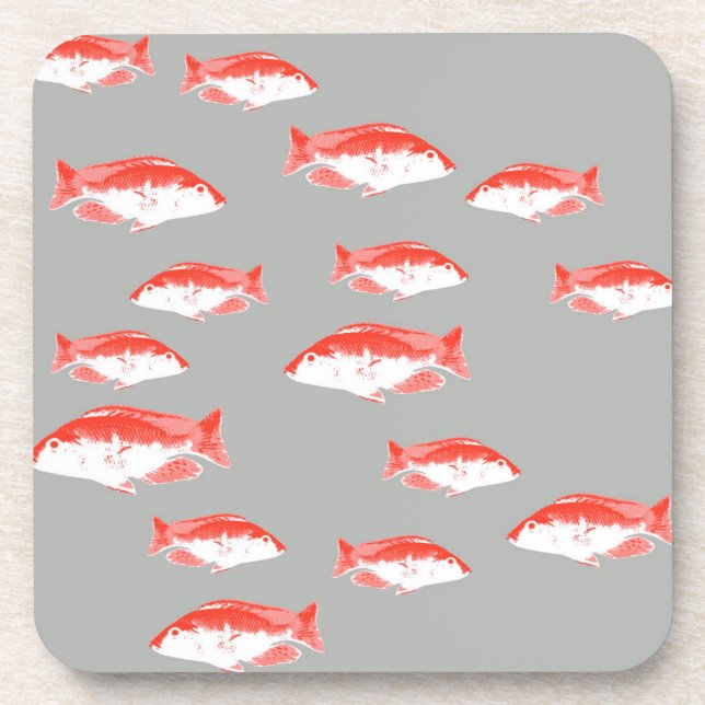 Roter und Grauer Fisch Getränkeuntersetzer (Vorderseite)