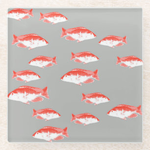 Roter und Grauer Fisch Glasuntersetzer