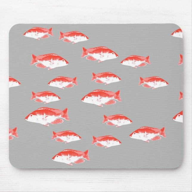 Roter und Grauer Fisch Mousepad (Vorne)