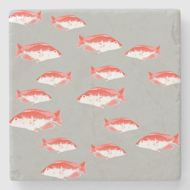 Roter und Grauer Fisch Steinuntersetzer (Vorderseite)