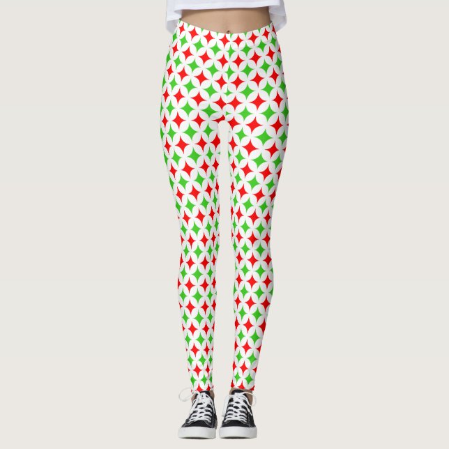 Roter und grüner Diamantstern auf weiß Leggings (Vorderseite)