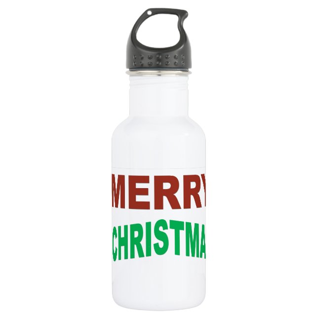 Roter und grüner froher Weihnachtstext Trinkflasche (Vorderseite)