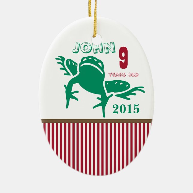 Roter und grüner Frosch Streifen Foto Keramik Ornament (Hinten)