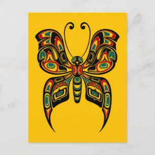 Roter und grüner Haida Spirit Butterfly auf Gelb Postkarte