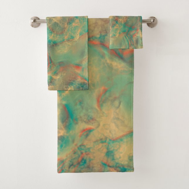 Roter und grüner Marmor abstrakt Badhandtuch Set (Insitu)