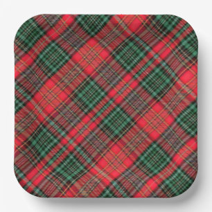 Roter und grüner schottischer diagonaler Tartan-Ka Pappteller