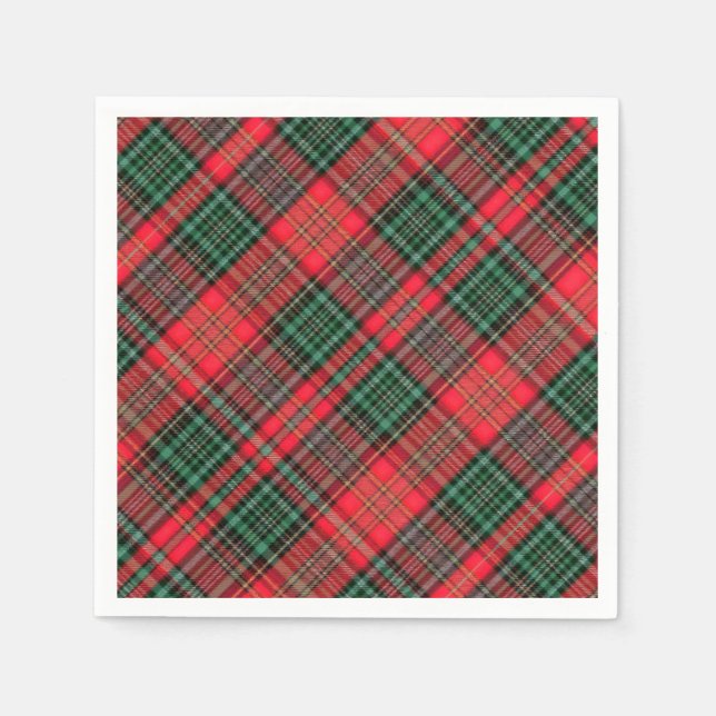 Roter und grüner schottischer diagonaler Tartan-Ka Serviette (Vorderseite)