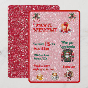 Roter und grüner Weihnachtspfannkuchen-Frühstück Einladung