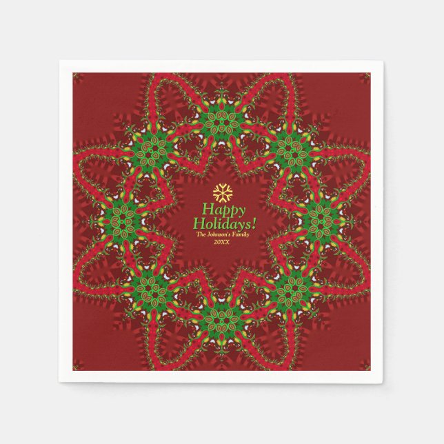 Roter und grüner Weihnachtsurlaub Individuelle Nam Serviette (Vorderseite)