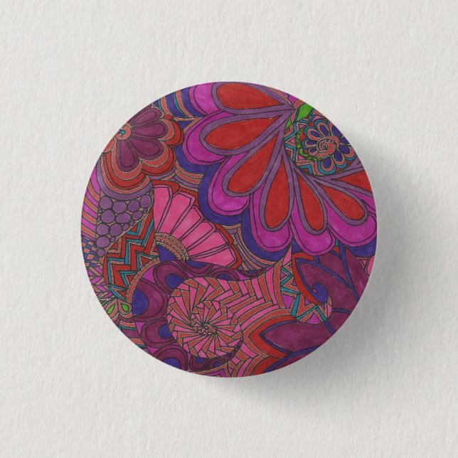 Roter und lila Kunst-Gekritzel-Knopf Button (Vorderseite)