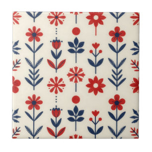 Roter und marineblauer Volksblumenmuster Fliese