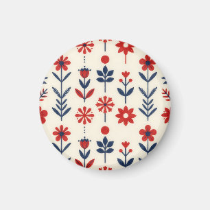 Roter und Marineblauer Volkstümlicher Blumenmuster Magnet