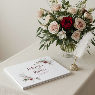 Roter und nebeliger Wasserfarben-Blumen-Hochzeitsg Gästebuch