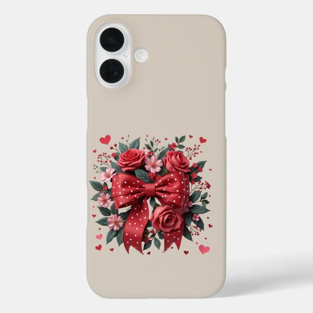 Roter und rosa Blumenkokett iPhone 16 Plus Hülle (Rückseite)