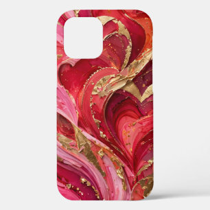Roter und rosa Marmor Gold iPhone 12 Hülle