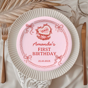 Roter und rosa Schleifen-Kuchen Mädchen Geburtstag Pappteller