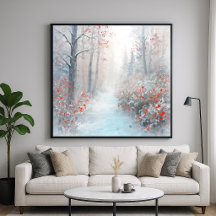 Roter und schneebedeckter Wald - Impressionistisch