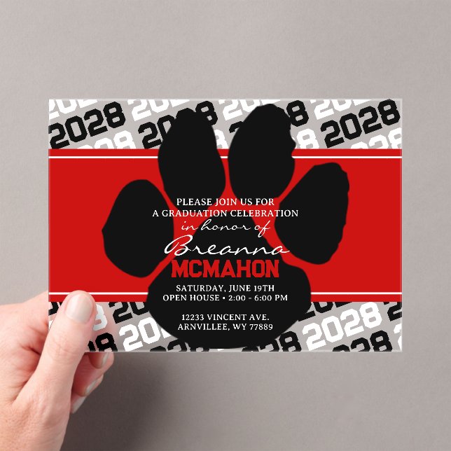 Roter und schwarzer Abschluss Pawprint Mattiert Acryleinladungen (Insitu (Handheld))