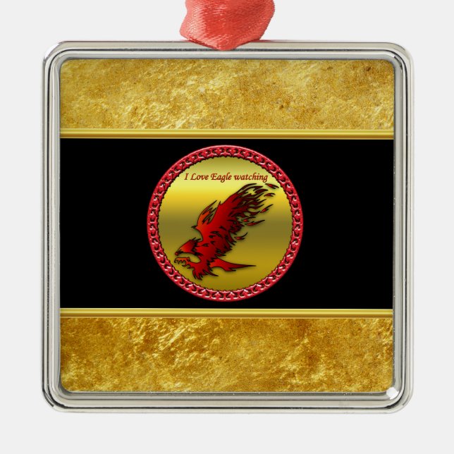 Roter und schwarzer Adlerfalkenfalke, Goldfolie Silbernes Ornament (Vorne)