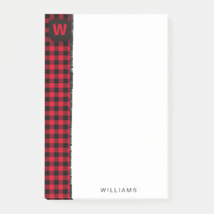 Roter und schwarzer Büffel-Karo-Monogramm 4 x 6 Post-it Klebezettel