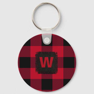 Roter und schwarzer Büffel-Karo-Monogramm Schlüsselanhänger