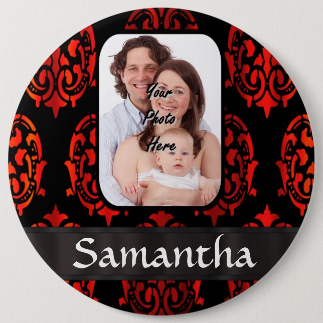 Roter und schwarzer Damast Button (Vorderseite)