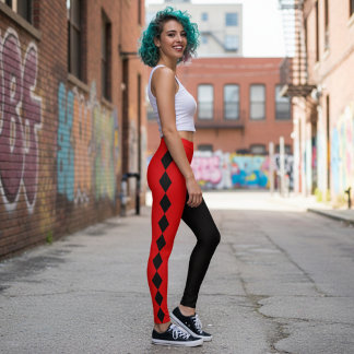 Roter und schwarzer Diamant-Harlekin Leggings